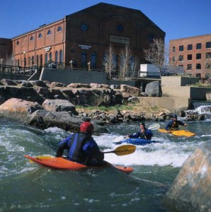Kayakers on the Platte River in downtown Denver.